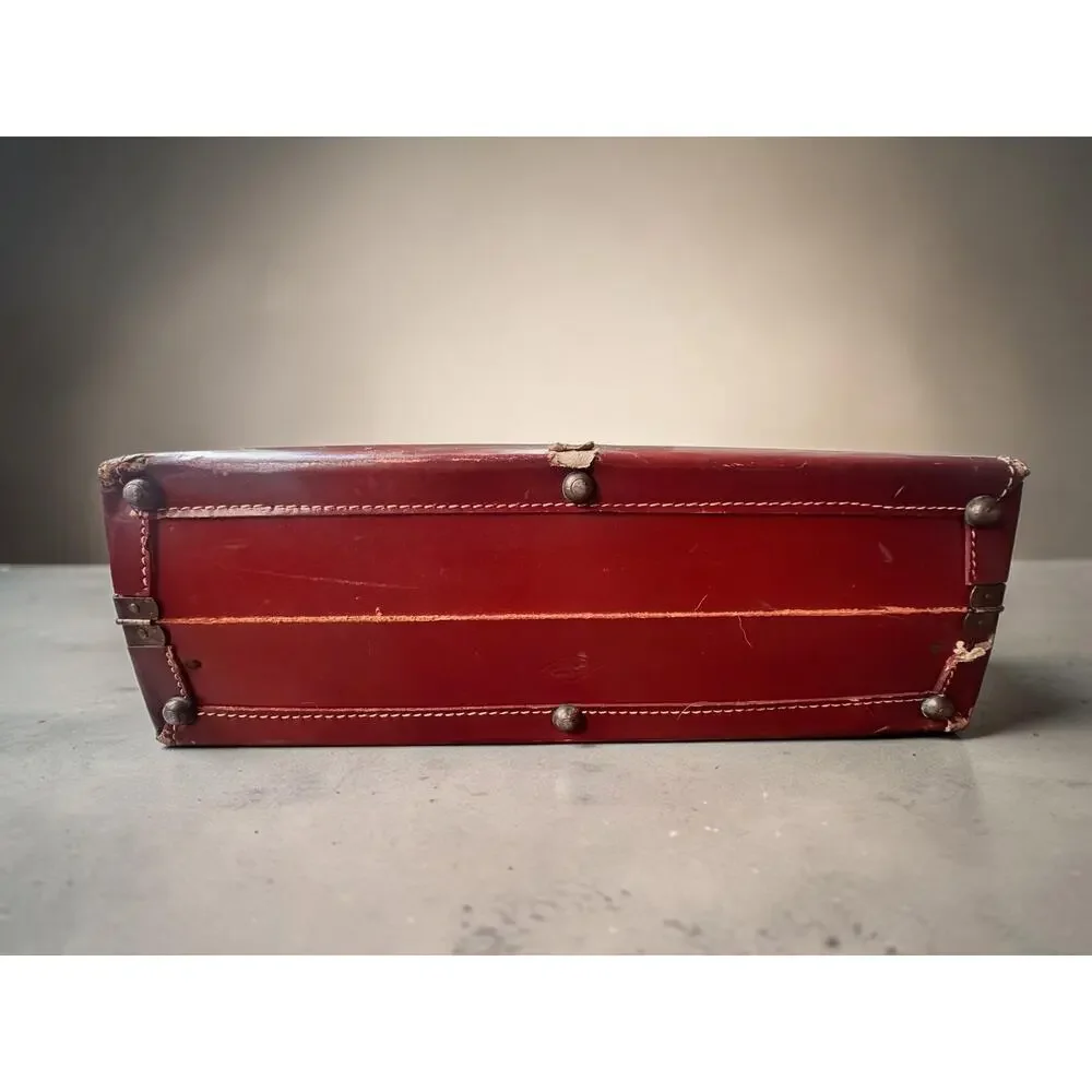 Vintage 1950s 60s Leather Suitcase Brown Hard Case Luggage Monogrammed TWG